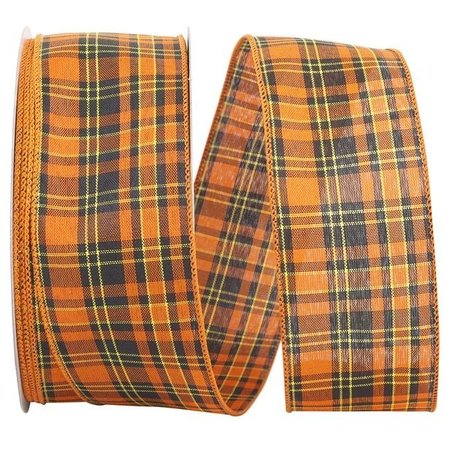 RELIANT RIBBON Reliant Ribbon 92685W-517-40K Festive Plaid Value Wired Edge Ribbon - Orange & Black - 2.5 in. x 50 yards 92685W-517-40K